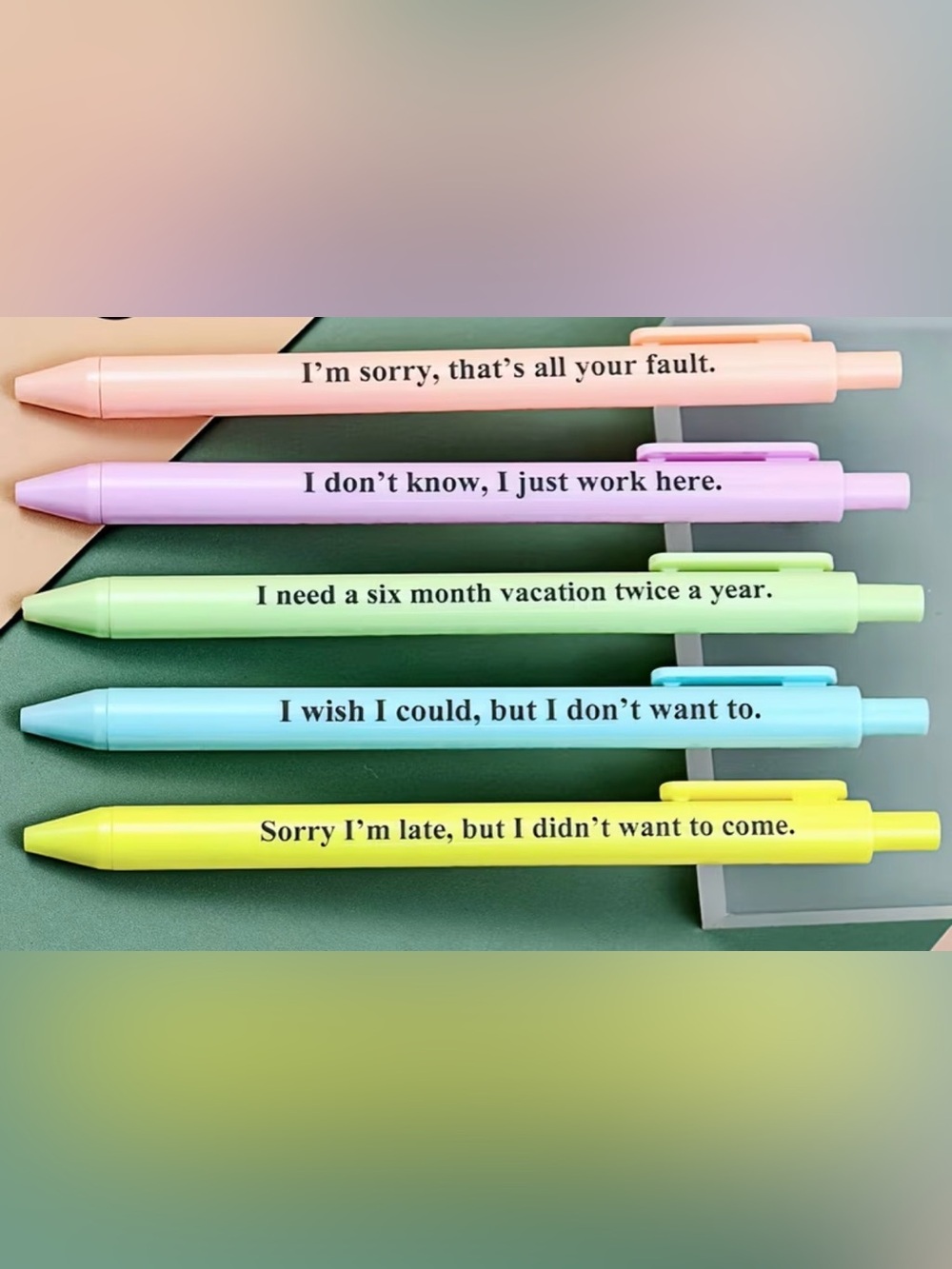 Pastel Humor Pen Set - Ballpoint Pens (5-Pack)